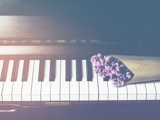 piano med blomster